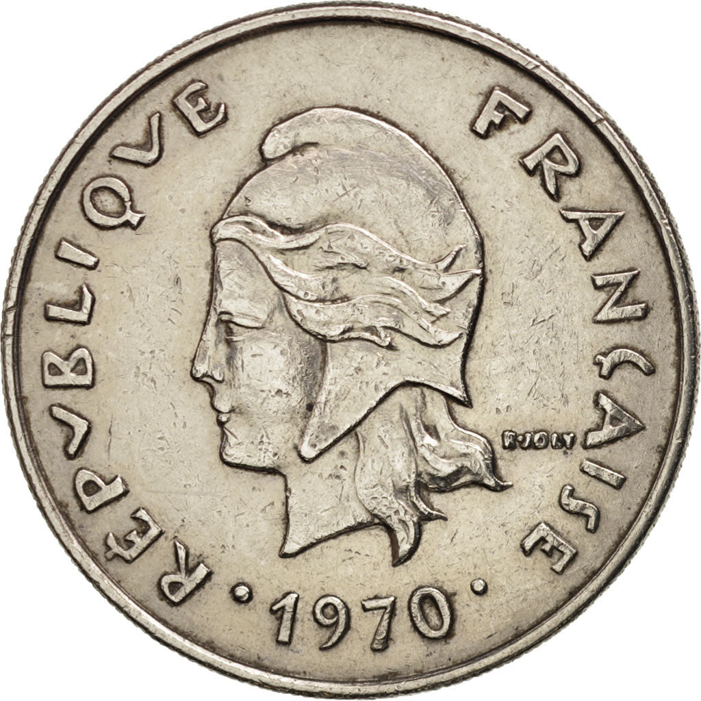 New Hebrides, 20 Francs, 1970, Paris, AU(50-53), Nickel, KM:3.1