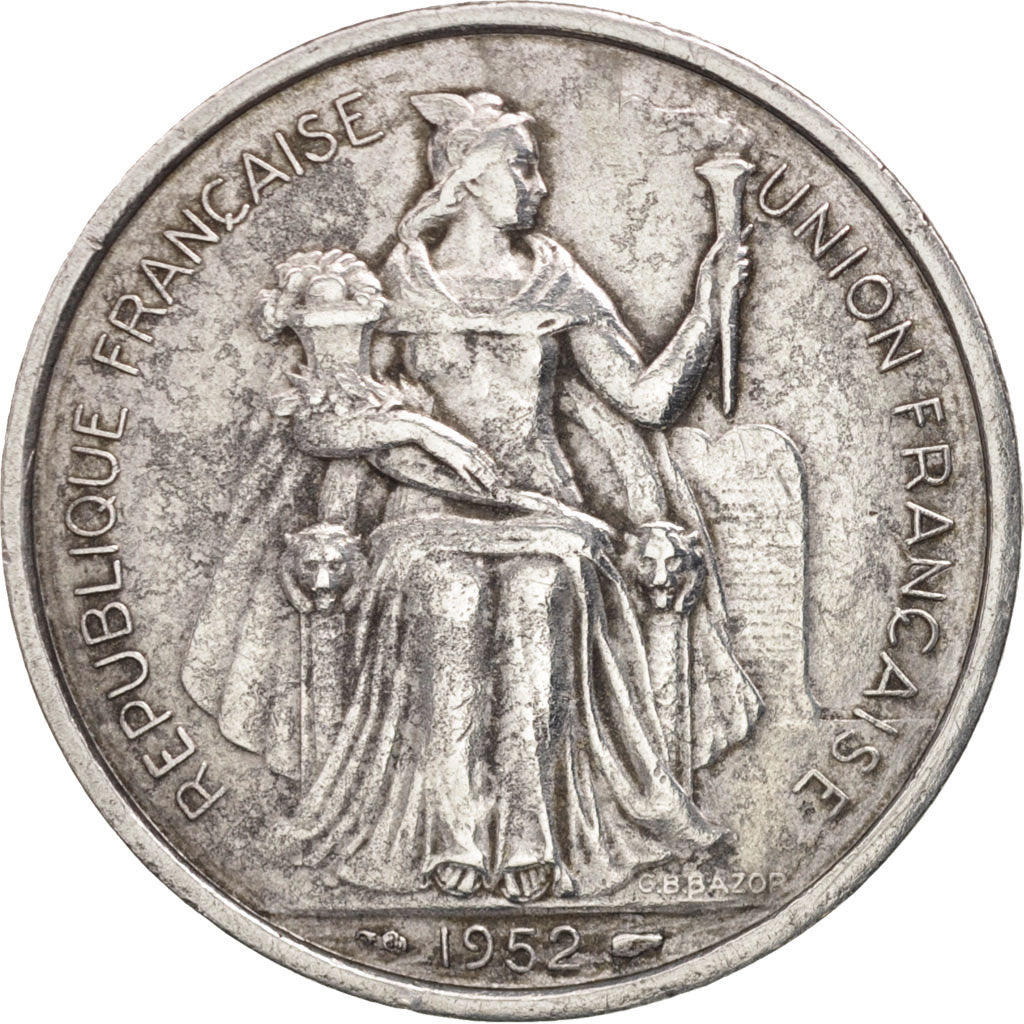 FRENCH OCEANIA, 5 Francs, 1952, EF(40-45), Aluminum, KM:4