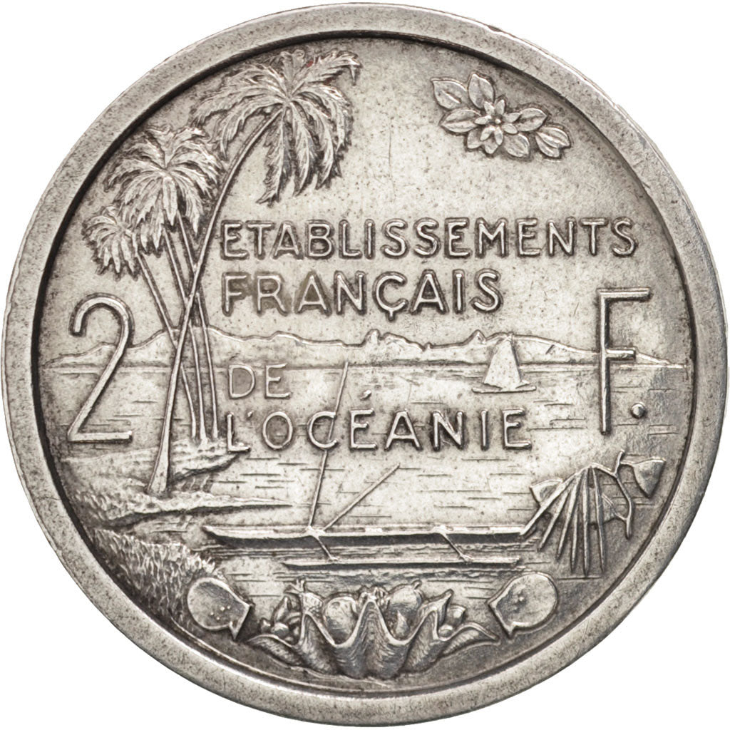 FRENCH OCEANIA, 2 Francs, 1949, EF(40-45), Aluminum, KM:3