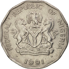 Munten, Nigeria, Elizabeth II, 50 Kobo, 1991, ZF+, Nickel plated steel, KM:13.1