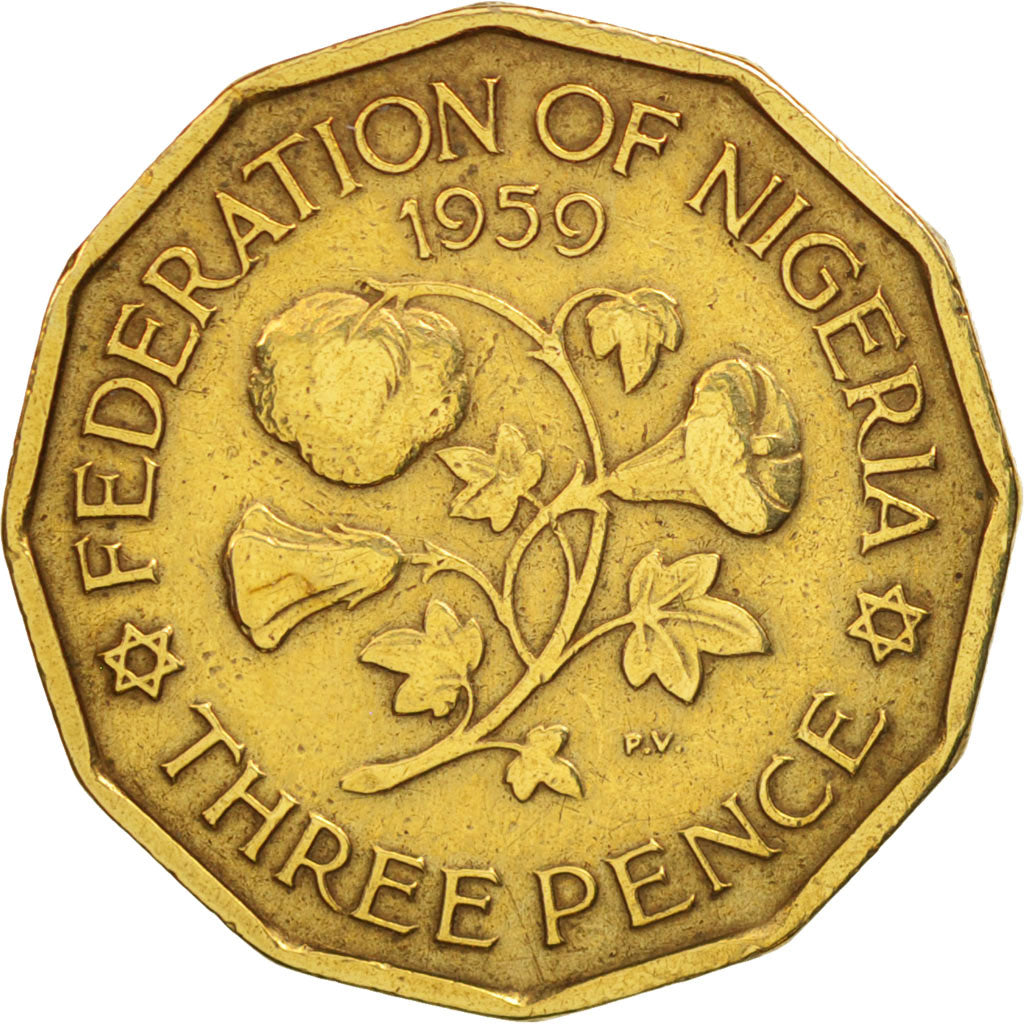 Nigeria, Elizabeth II, 3 Pence, 1959, EF(40-45), Nickel-brass, KM:3