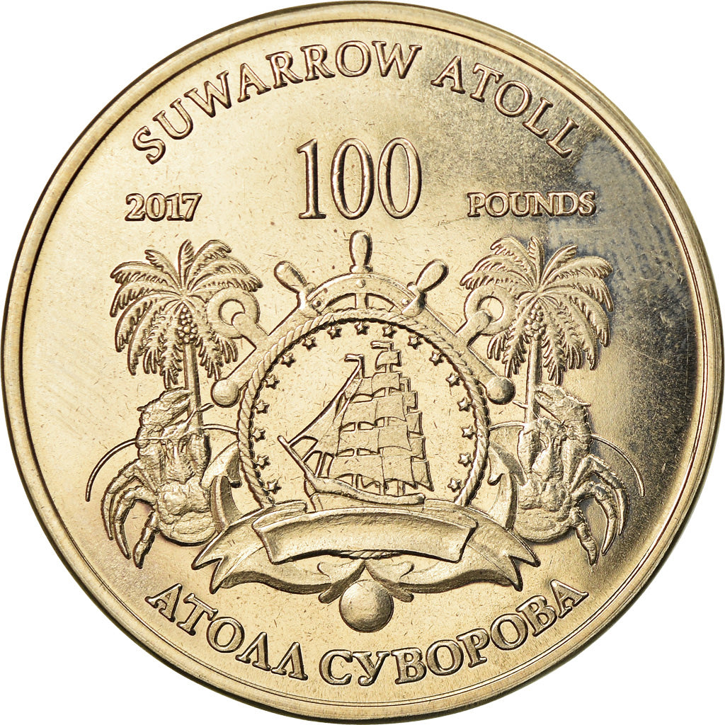 Coin, Cook Islands, 100 Pounds, 2017, Franklin Mint, Suwarrow -Bataille de