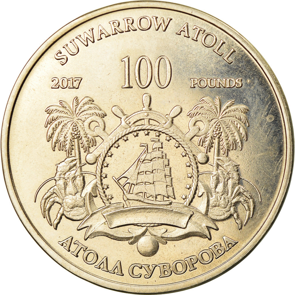 Coin, Cook Islands, 100 Pounds, 2017, Franklin Mint, Suwarrow -Bataille de Cap