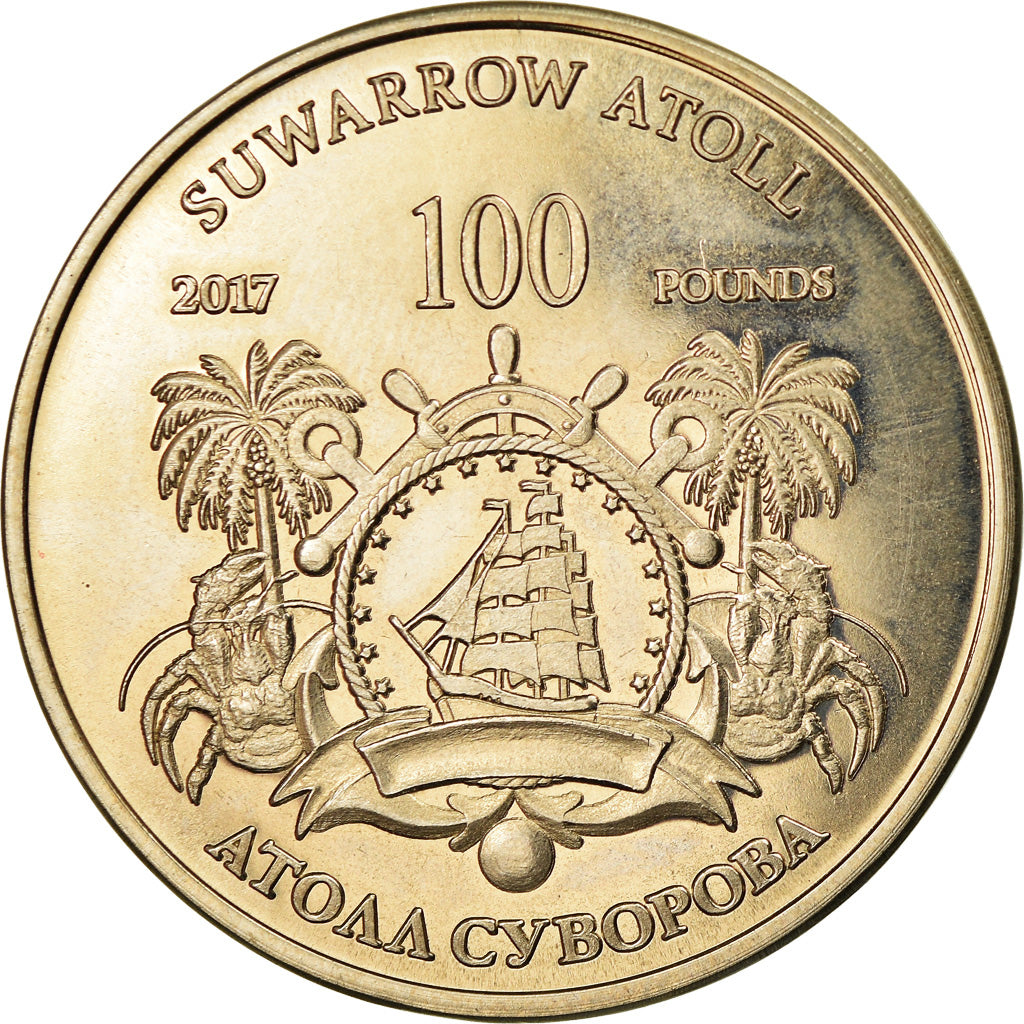 Moneta, Isole Cook, 100 Pounds, 2017, Franklin Mint, Suwarrow -Bataille de Cap