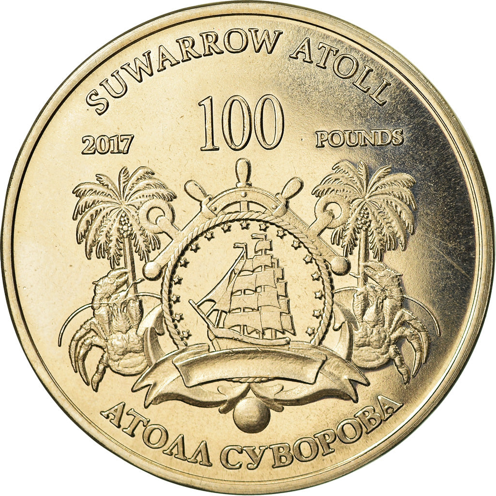Coin, Cook Islands, 100 Pounds, 2017, Franklin Mint, Suwarrow -Bataille de Cap