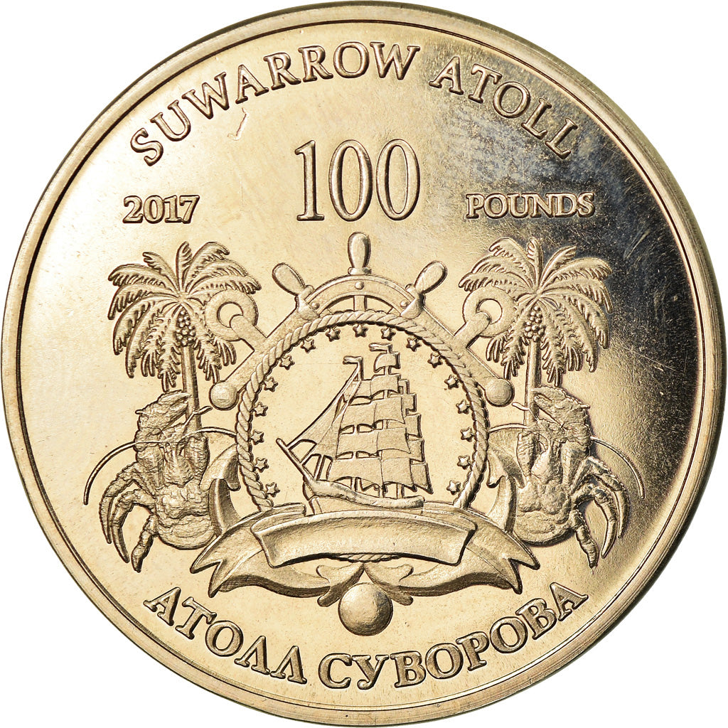 Coin, Cook Islands, 100 Pounds, 2017, Franklin Mint, Suwarrow - Bataille de