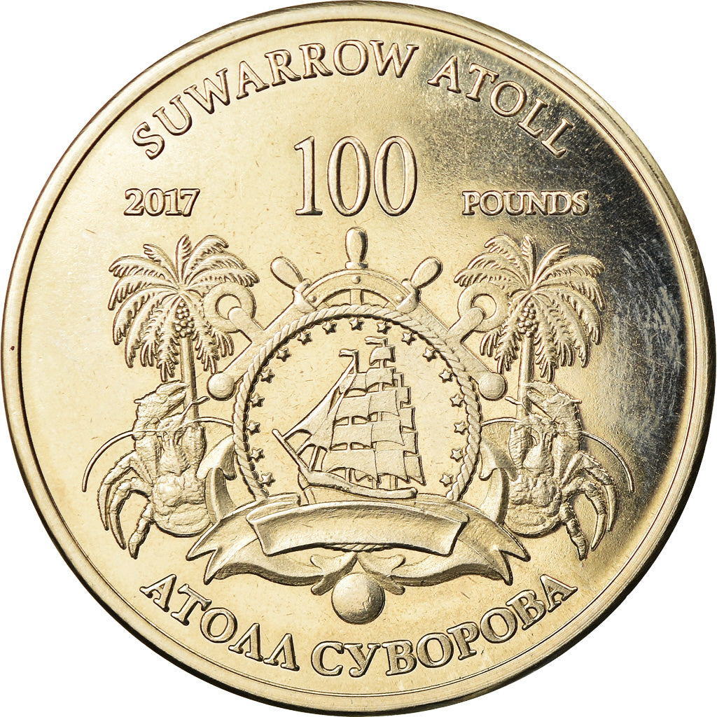Coin, Cook Islands, 100 Pounds, 2017, Franklin Mint, Suwarrow - Bataille de