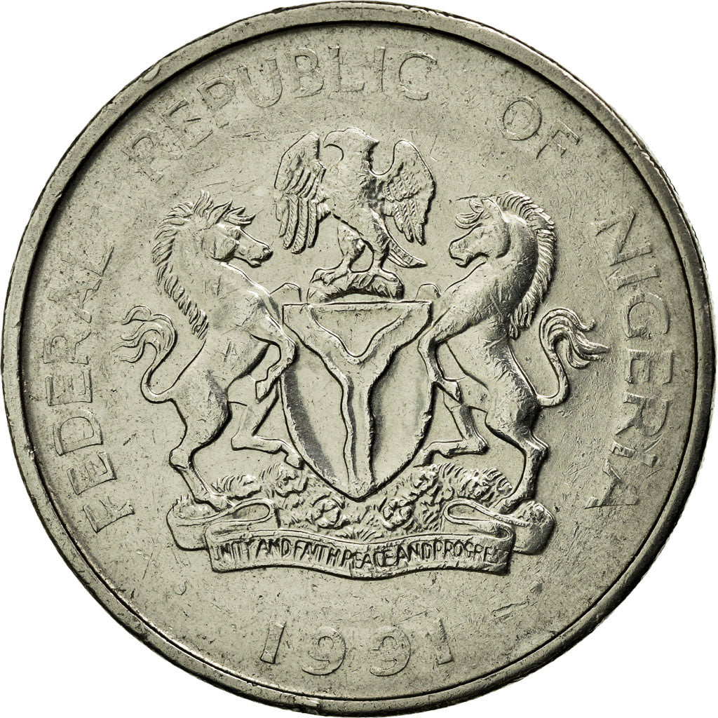 Monnaie, Nigéria, Elizabeth II, Naira, 1991, TTB+, Nickel plated steel, KM:14
