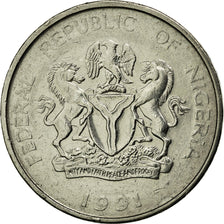Monnaie, Nigéria, Elizabeth II, Naira, 1991, TTB+, Nickel plated steel, KM:14