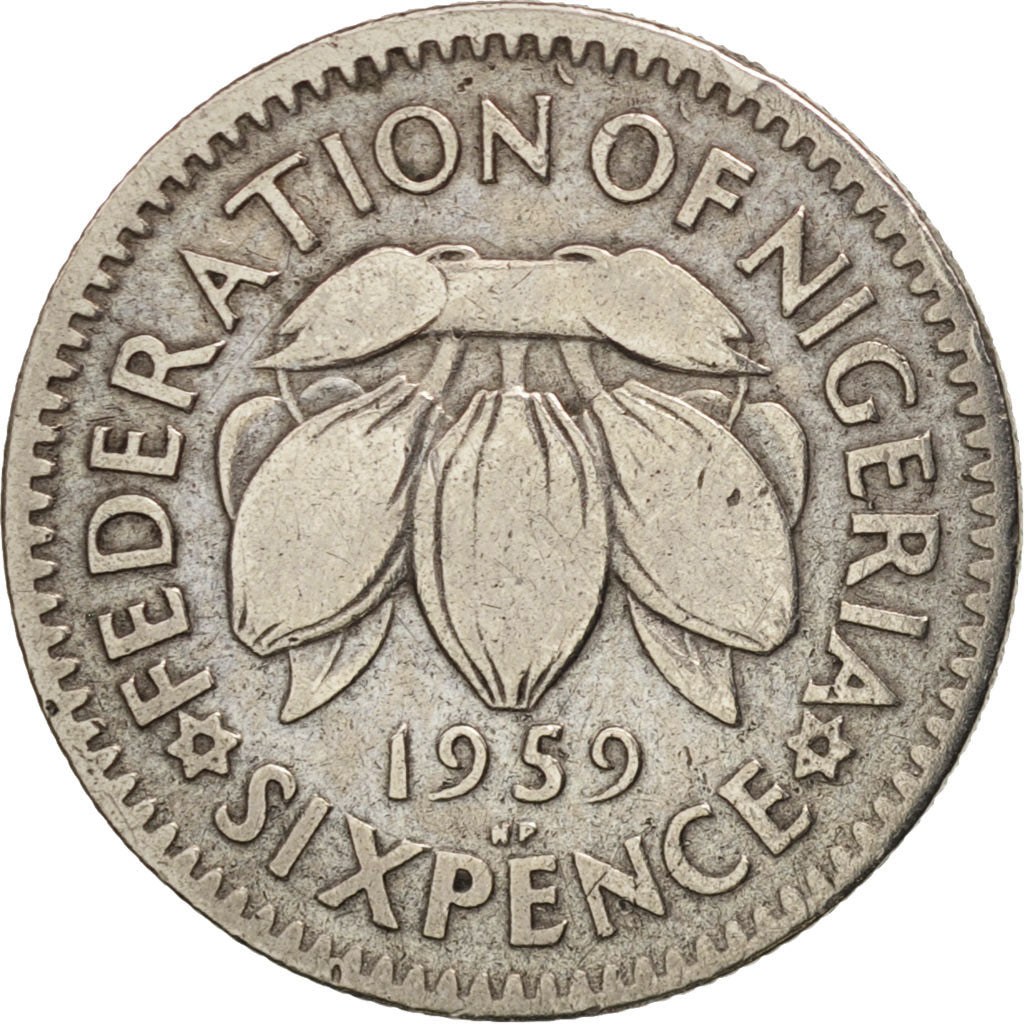 Nigeria, Elizabeth II, 6 Pence, VF(30-35), Copper-nickel, KM:4
