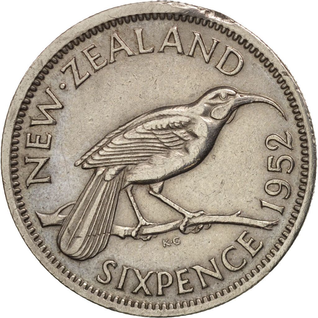 New Zealand, George VI, 6 Pence, 1952, EF(40-45), Copper-nickel, KM:16