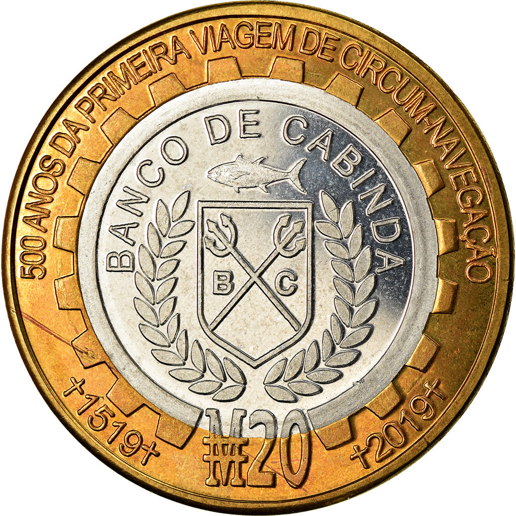 Coin, CABINDA, 20 Macutas, 2019, Fernand de Magellan, MS(63), Bi-Metallic