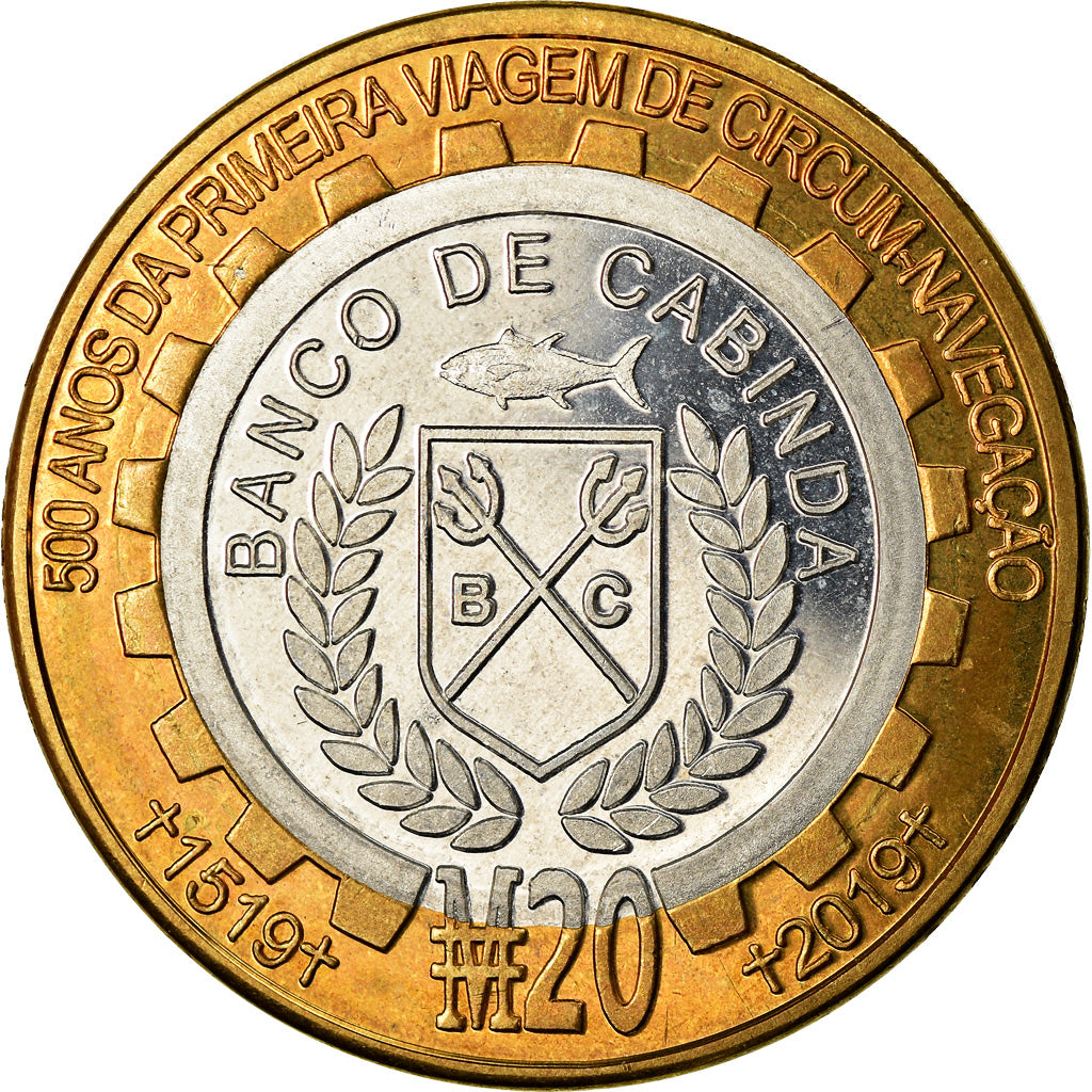 Coin, CABINDA, 20 Macutas, 2019, Fernand de Magellan, MS(63), Bi-Metallic