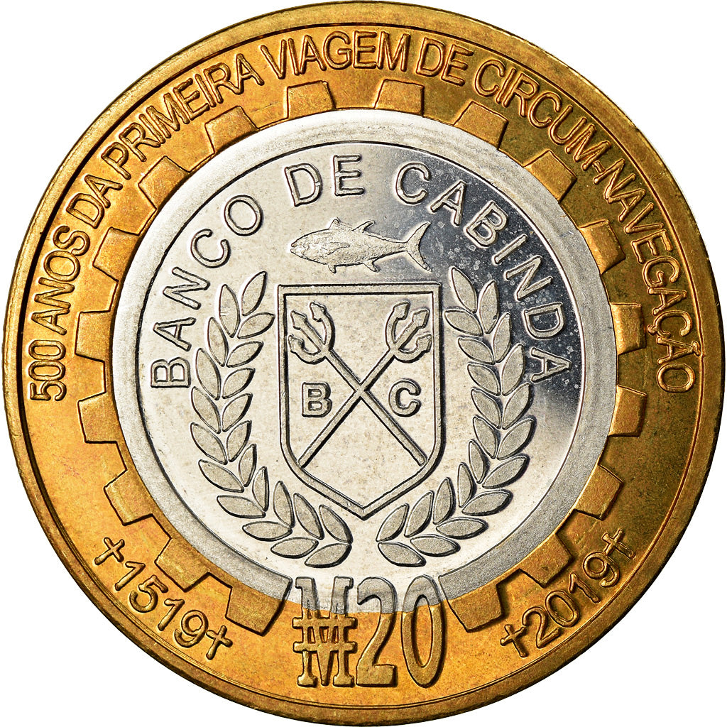 Coin, CABINDA, 20 Macutas, 2019, Fernand de Magellan, MS(63), Bi-Metallic