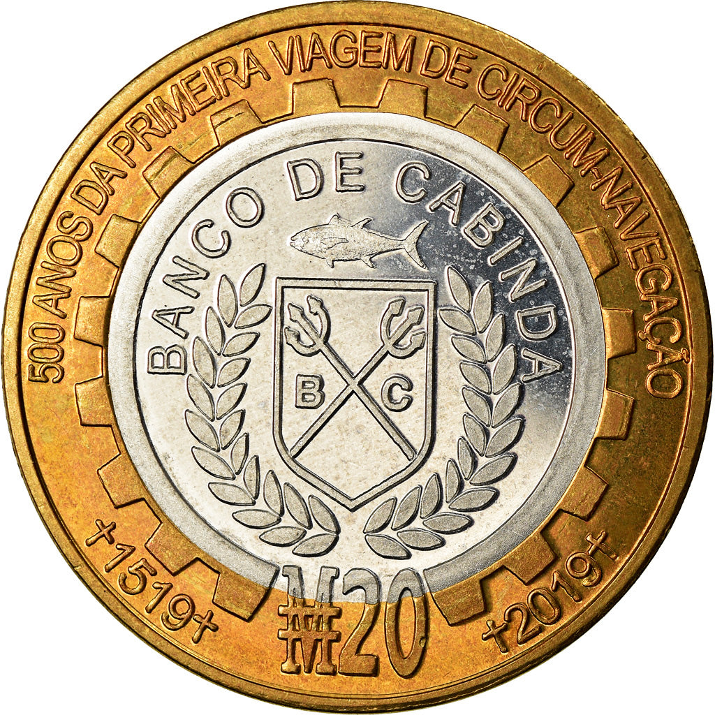 Coin, CABINDA, 20 Macutas, 2019, Fernand de Magellan, MS(63), Bi-Metallic