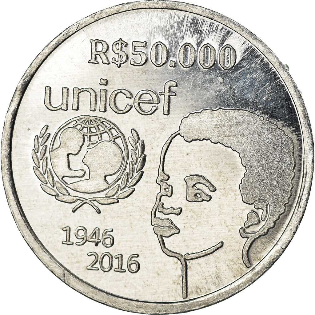 Coin, CABINDA, 50000 reais, 2016, Unicef, MS(63), Aluminum