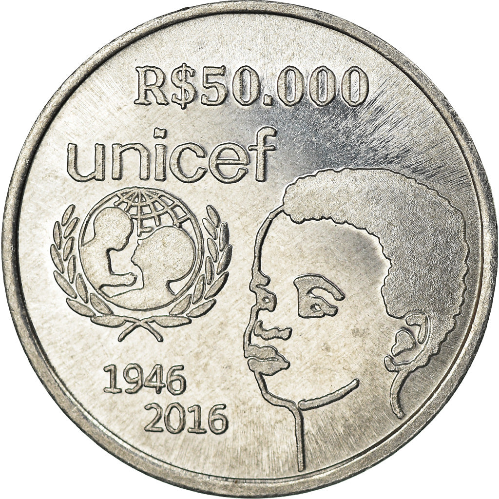 Coin, CABINDA, 50000 reais, 2016, Unicef, MS(63), Aluminum
