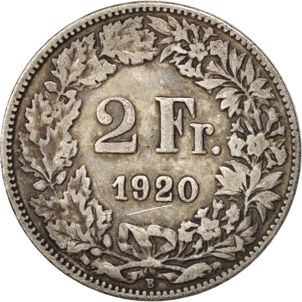 Coin, Switzerland, 2 Francs, 1920, Bern, VF(30-35), Silver, KM:21