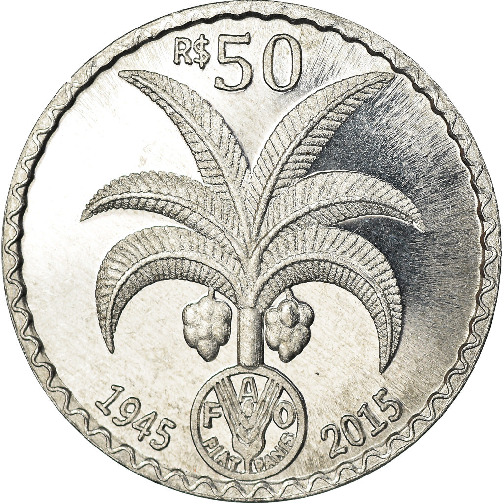 Munten, CABINDA, 50 Reais, 2015, 70ème anniversaire du FAO, UNC-, Aluminium