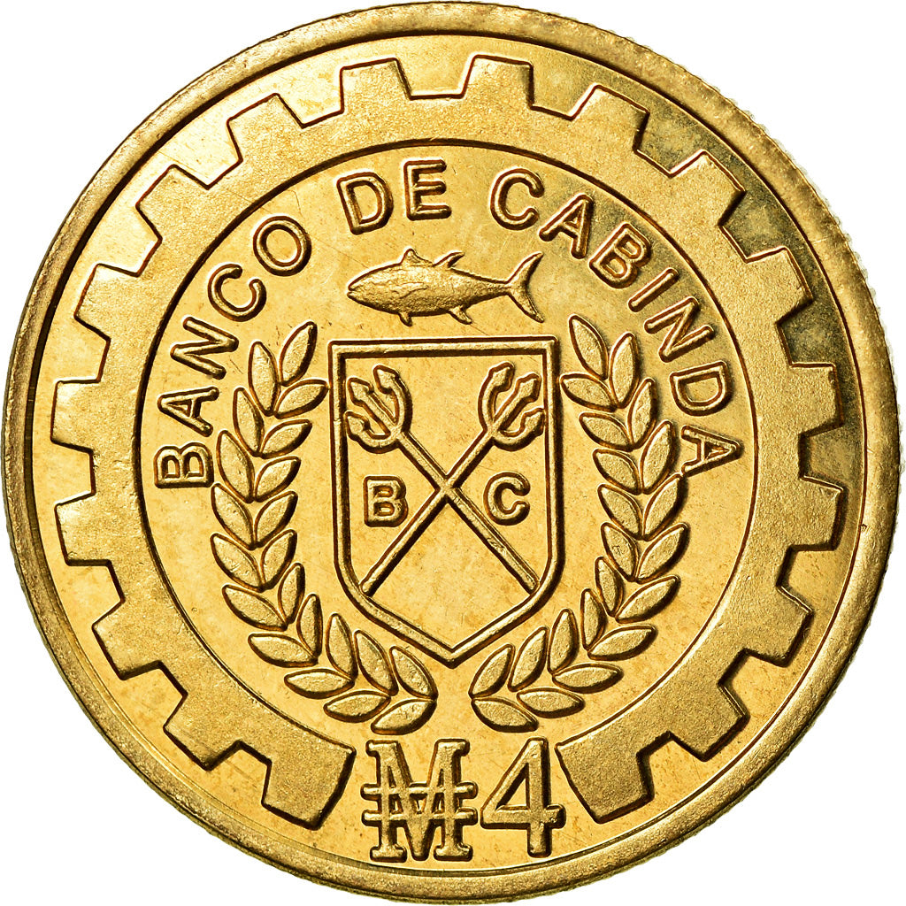 Coin, CABINDA, 4 macutas, 2019, MS(63), Brass