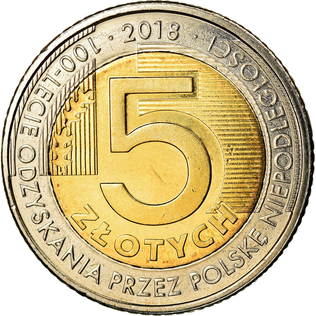 Coin, Poland, 5 Zlotych, 2018, Warsaw, Indépendance de la Pologne, MS(63)