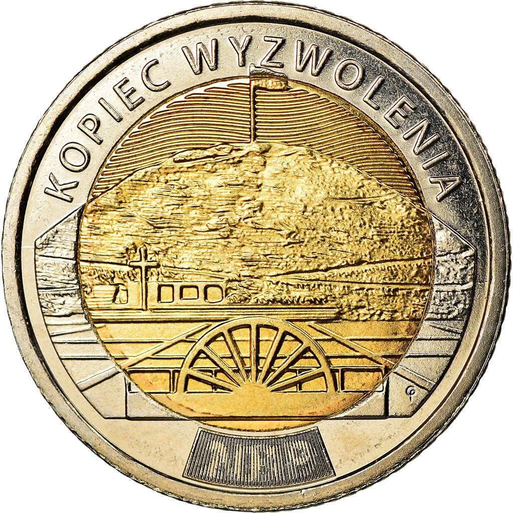 Moeda, Polónia, 5 Zlotych, 2019, Warsaw, Monticule de la Libération, MS(63)