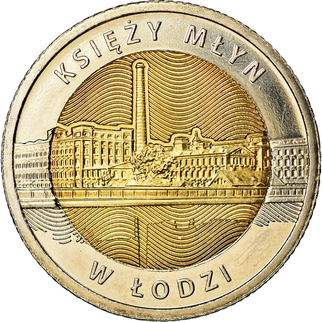 Moeda, Polónia, 5 Zlotych, 2016, Warsaw, Lodz, MS(63), Bimetálico