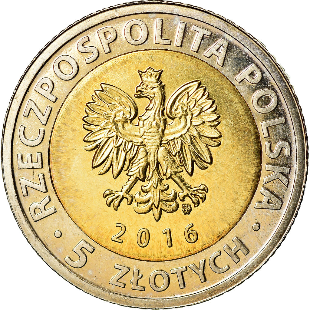 Coin, Poland, 5 Zlotych, 2016, Warsaw, Lodz, MS(63), Bi-Metallic