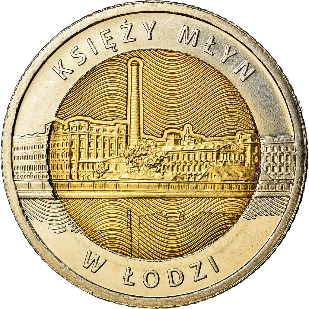 Coin, Poland, 5 Zlotych, 2016, Warsaw, Lodz, MS(63), Bi-Metallic