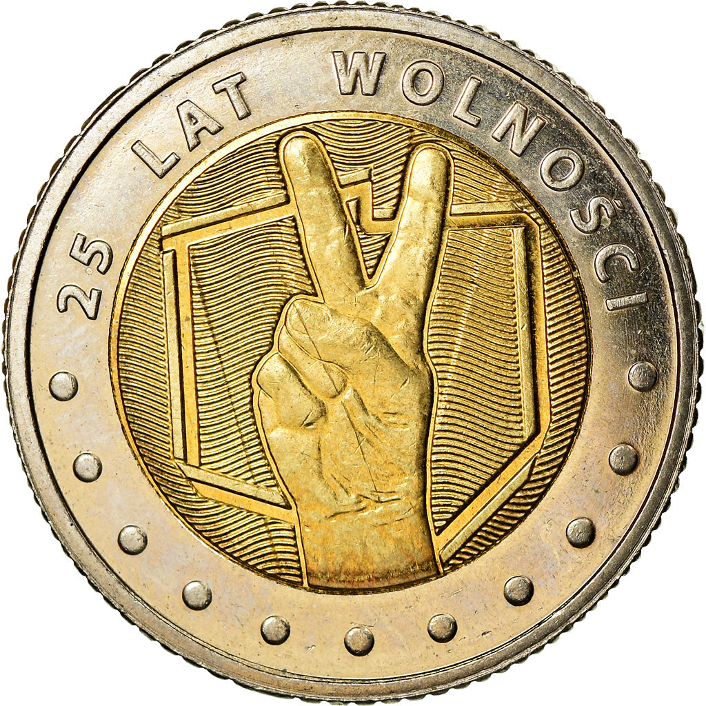 Coin, Poland, 5 Zlotych, 2014, Warsaw, 25 ans de Liberté, MS(63), Bi-Metallic