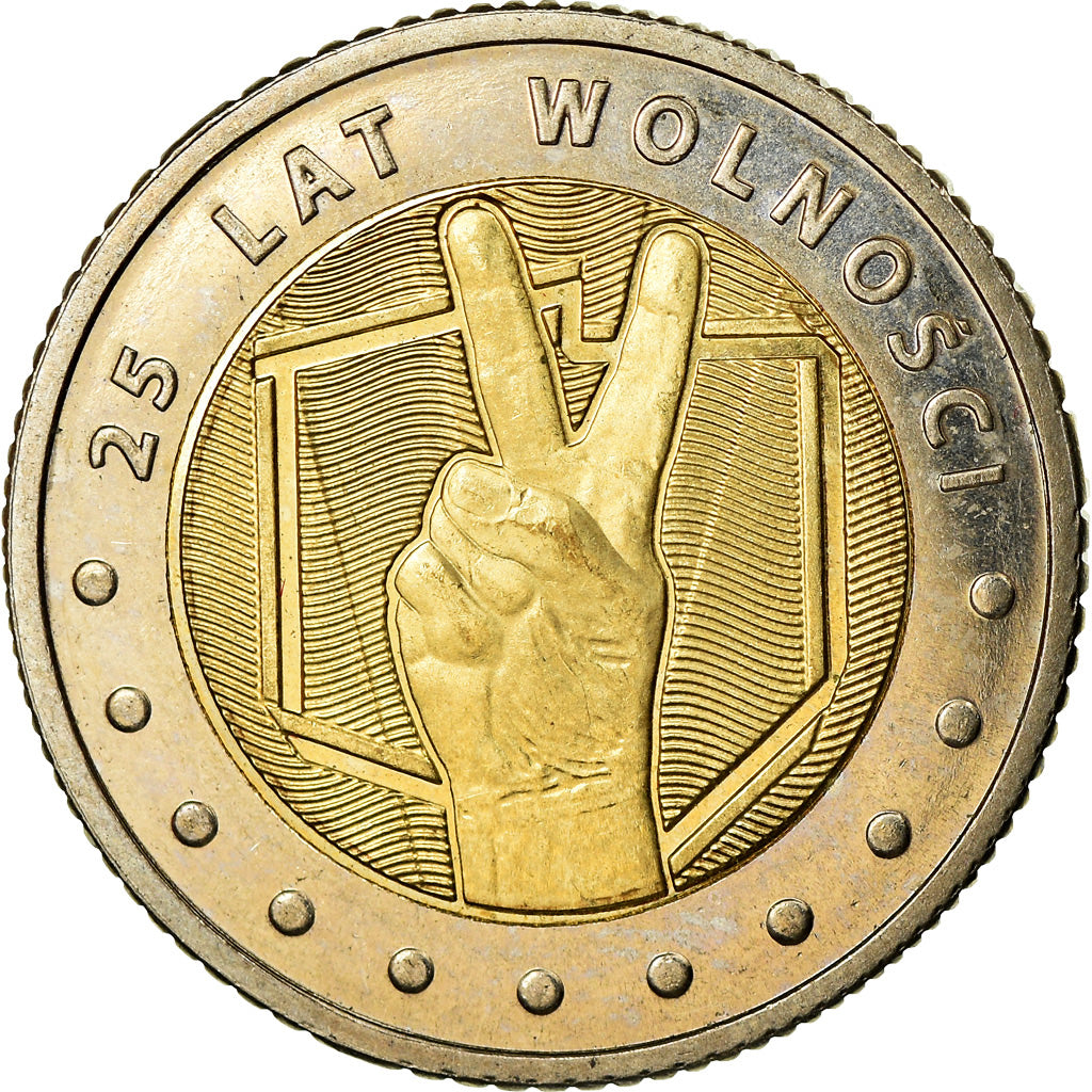 Moneta, Polonia, 5 Zlotych, 2014, Warsaw, 25 ans de Liberté, SPL, Bi-metallico