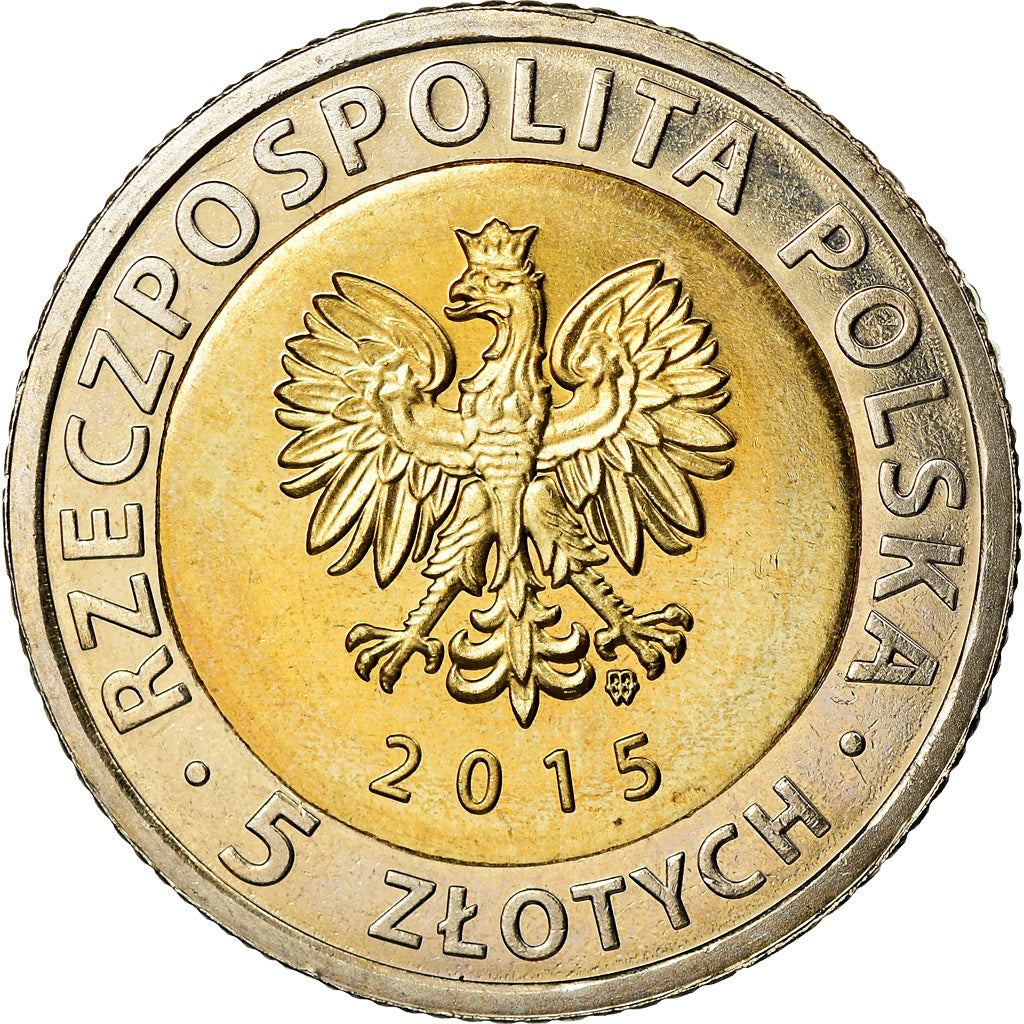 Coin, Poland, 5 Zlotych, 2015, Warsaw, Canal de Bydgoski, MS(63), Bi-Metallic