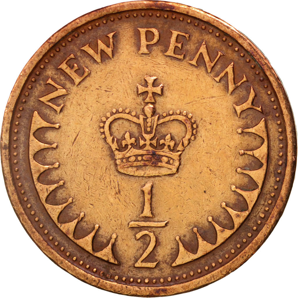 Great Britain, Elizabeth II, 1/2 New Penny, 1977, EF(40-45), Bronze, KM:914