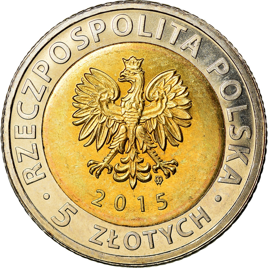 Coin, Poland, 5 Zlotych, 2015, Warsaw, Poznan, MS(63), Bi-Metallic