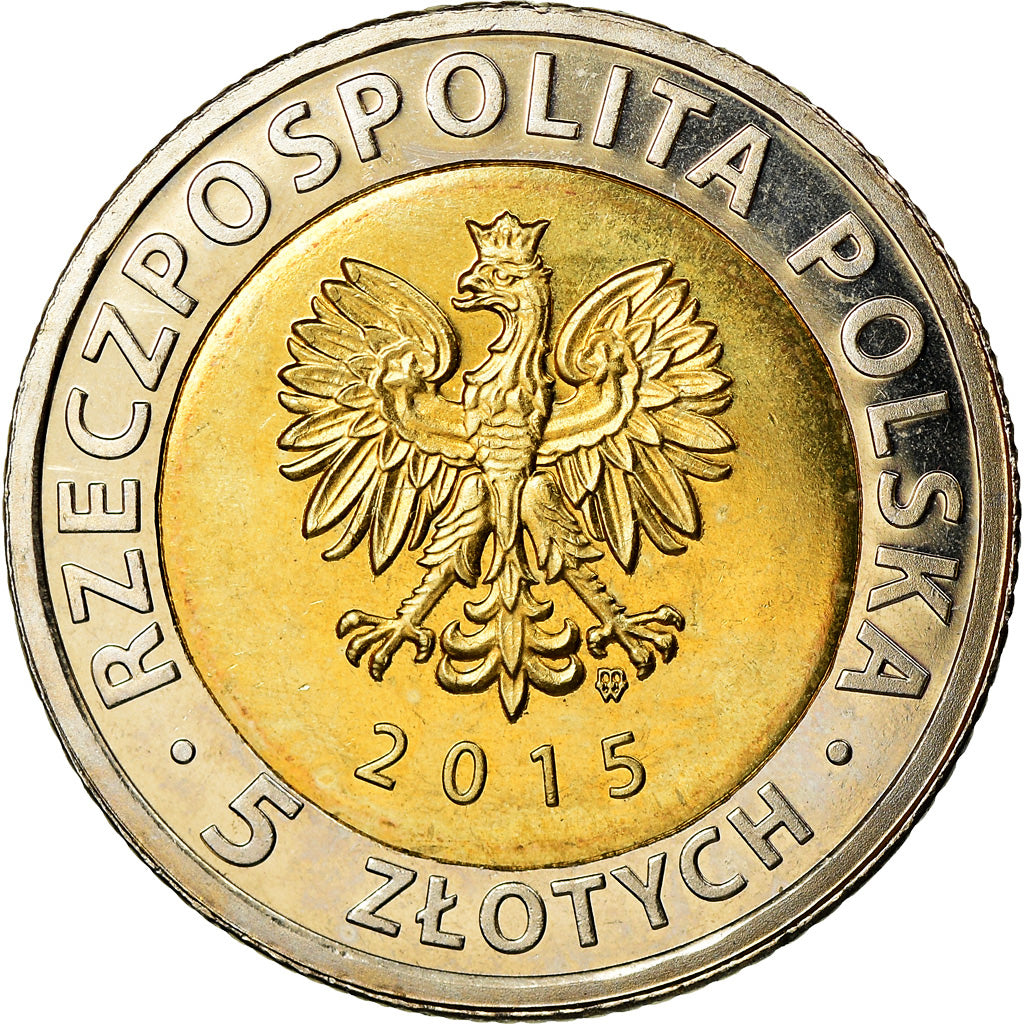 Coin, Poland, 5 Zlotych, 2015, Warsaw, Poznan, MS(63), Bi-Metallic