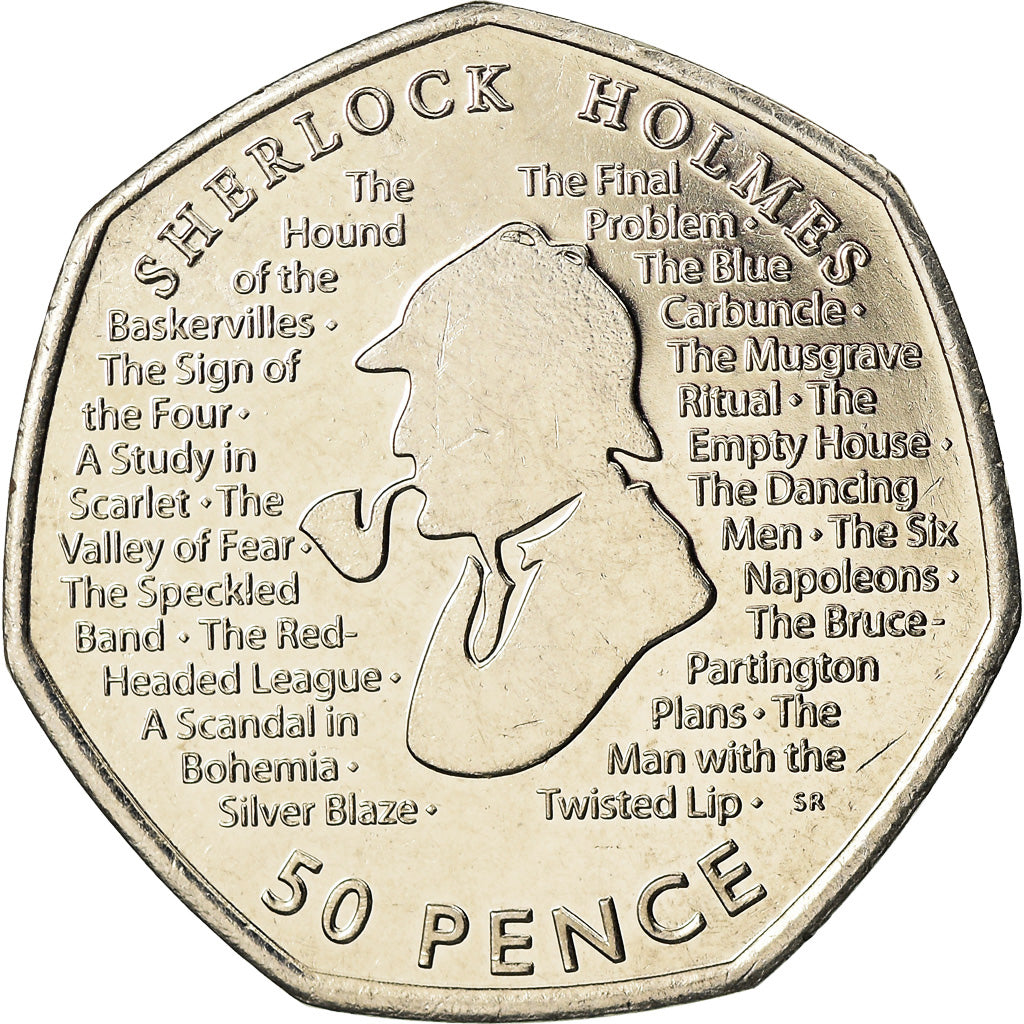 Coin, Great Britain, 50 Pence, 2019, Sherlock Holmes, MS(63), Cupro-nickel