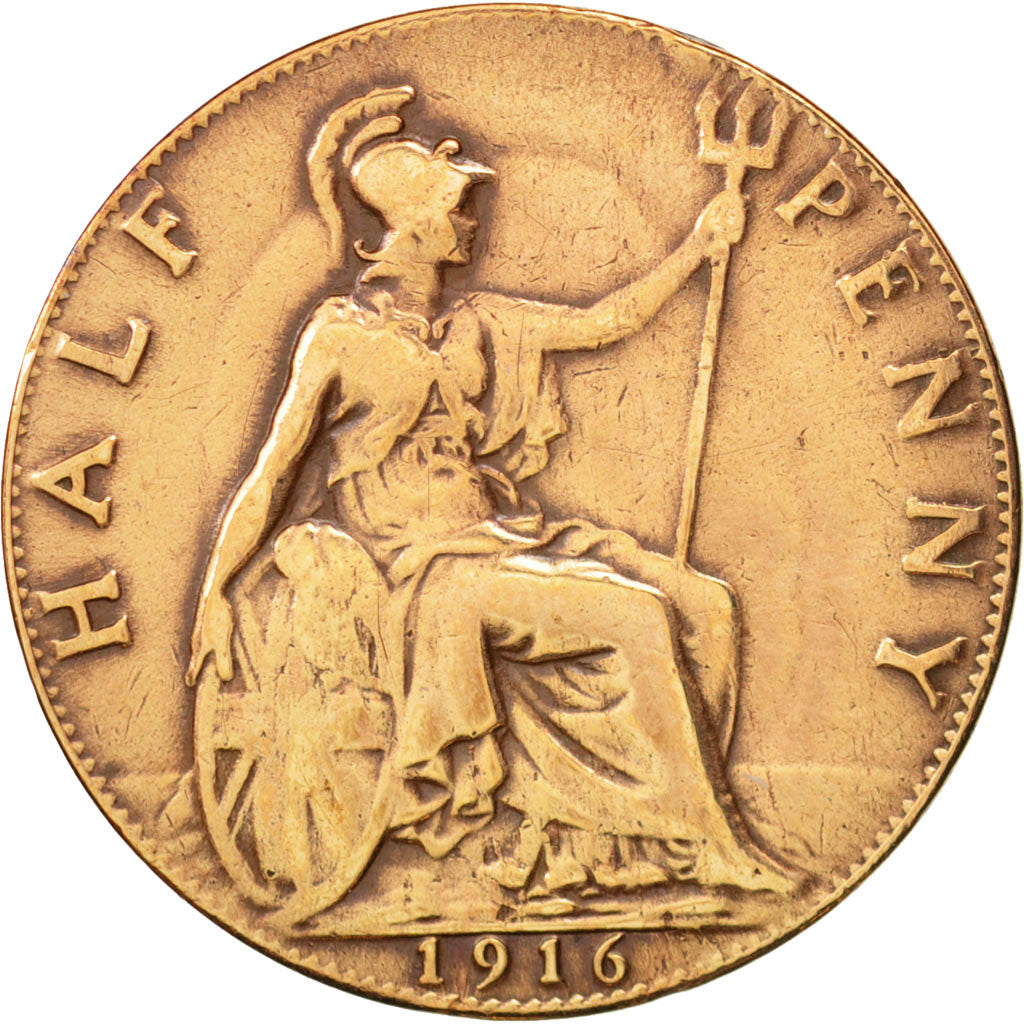 Great Britain, George V, 1/2 Penny, 1916, EF(40-45), Bronze, KM:809