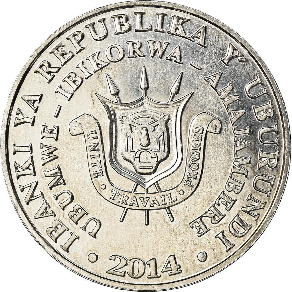 Coin, Burundi, 5 Francs, 2014, Oiseaux - Calao trompette, MS(63), Aluminum