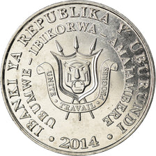 Coin, Burundi, 5 Francs, 2014, Oiseaux - Bec-en-sabot du Nil, MS(63), Aluminum