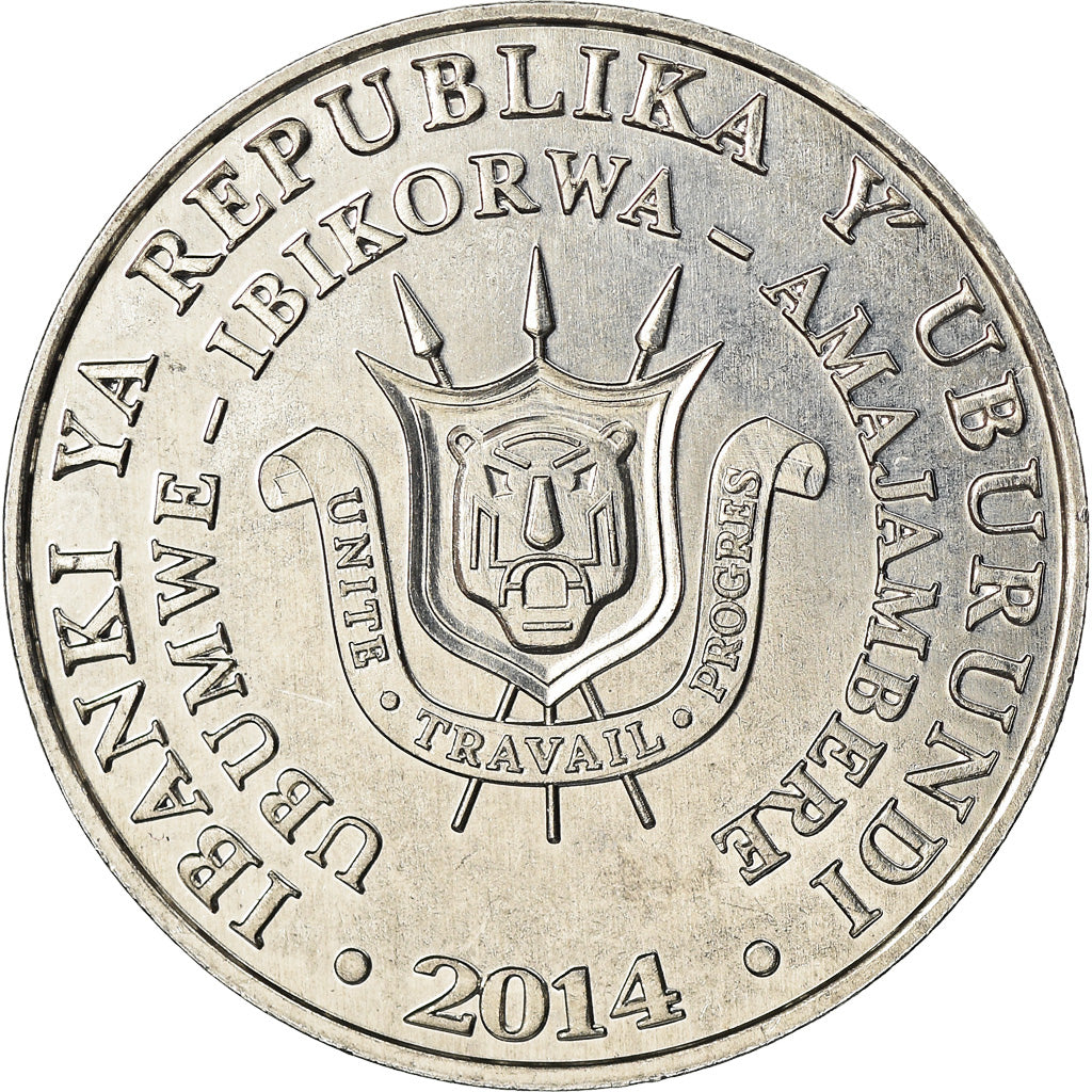 Coin, Burundi, 5 Francs, 2014, Oiseaux - Tantale ibis, MS(63), Aluminum, KM:27