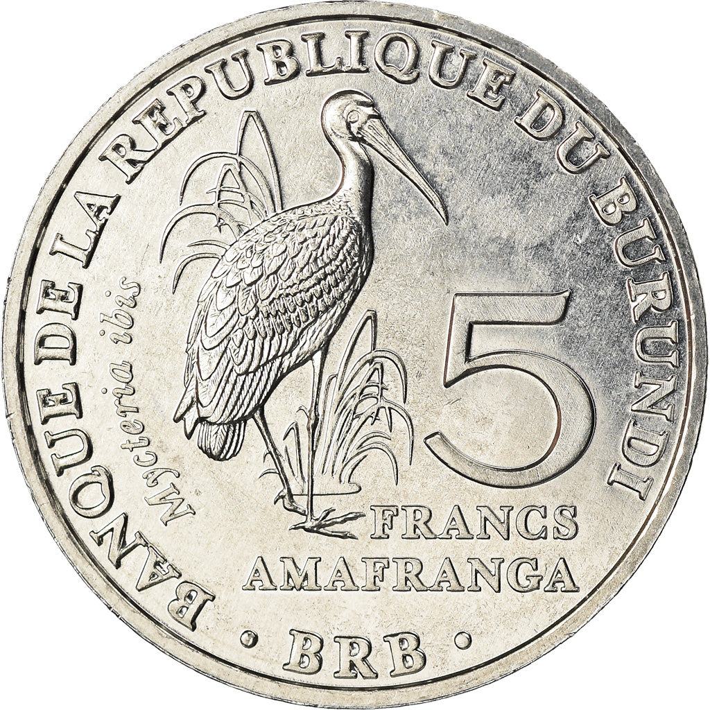 Münze, Burundi, 5 Francs, 2014, Oiseaux - Tantale ibis, UNZ, Aluminium, KM:27