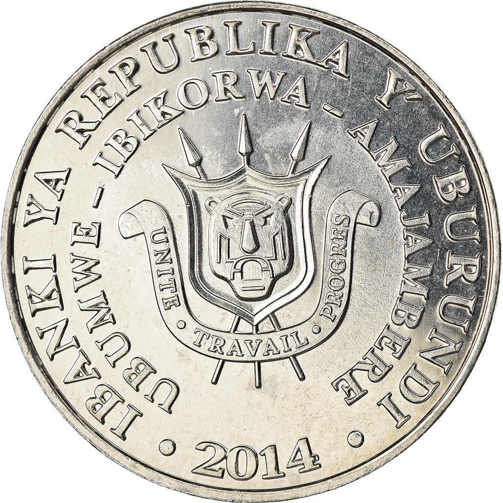 Coin, Burundi, 5 Francs, 2014, Oiseaux - Tantale ibis, MS(63), Aluminum, KM:27