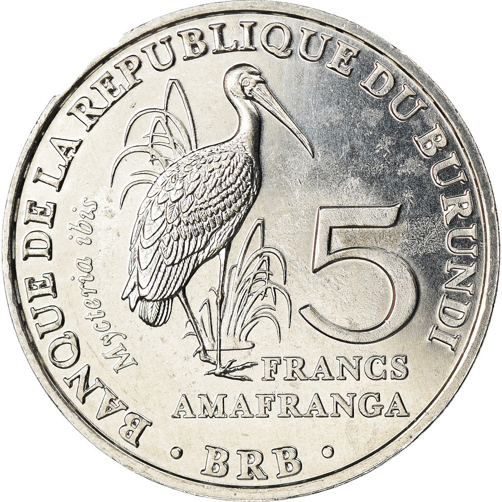 Coin, Burundi, 5 Francs, 2014, Oiseaux - Tantale ibis, MS(63), Aluminum, KM:27