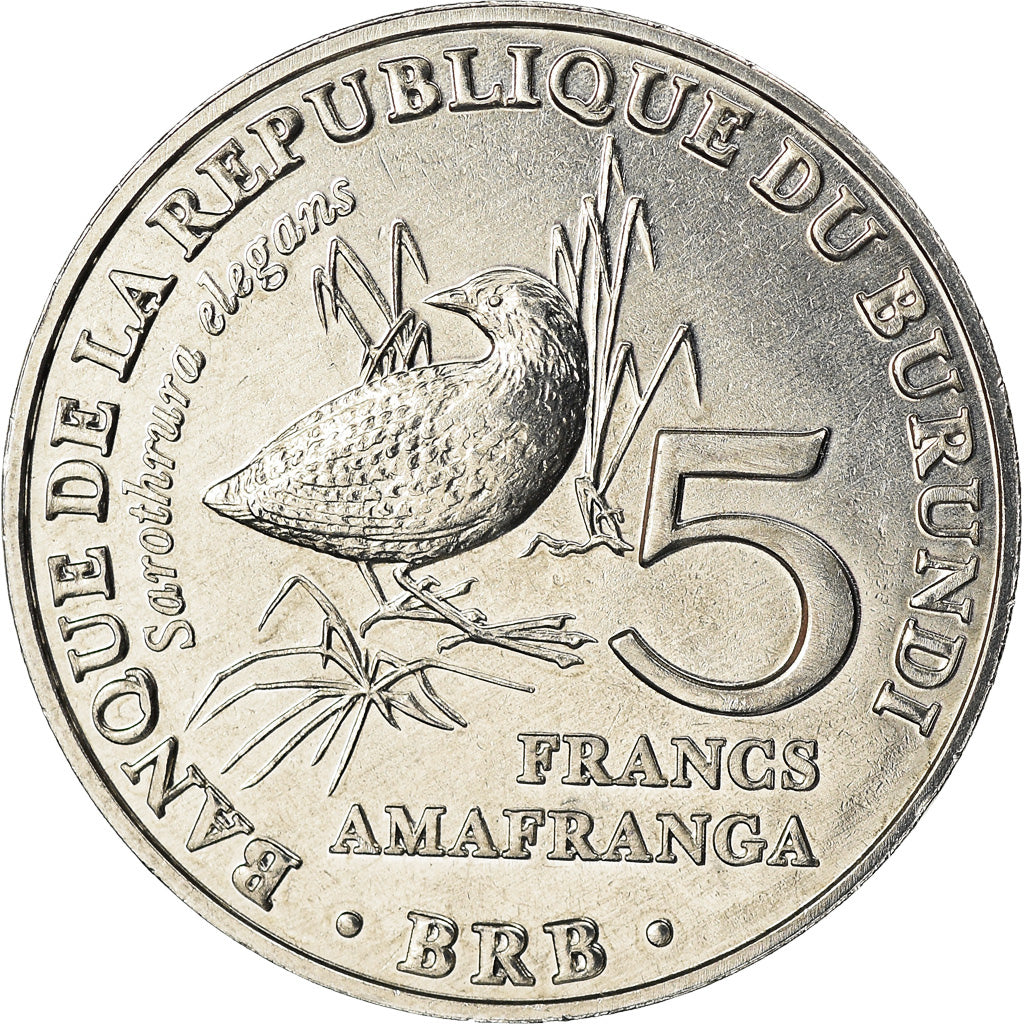 Münze, Burundi, 5 Francs, 2014, Oiseaux - Râle ponctué, UNZ, Aluminium, KM:26
