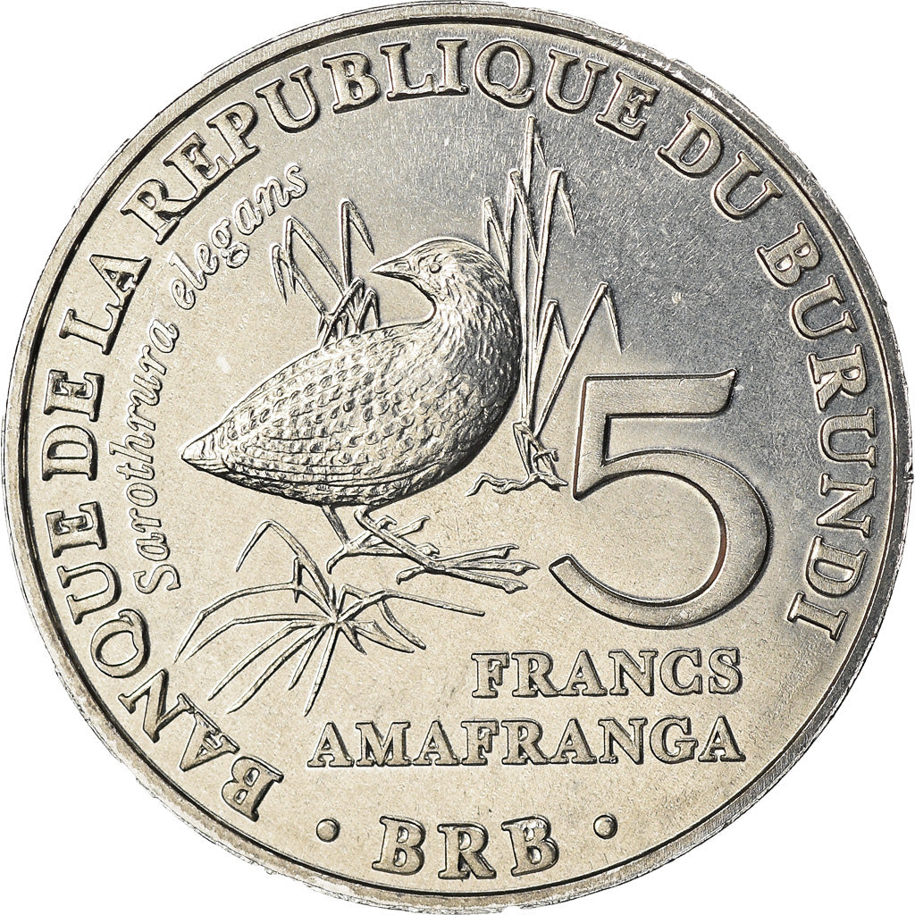 Moneta, Burundi, 5 Francs, 2014, Oiseaux - Râle ponctué, SPL, Alluminio, KM:26