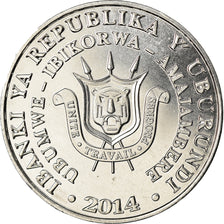 Coin, Burundi, 5 Francs, 2014, Oiseaux - Bucorve du Sud, MS(63), Aluminum, KM:29