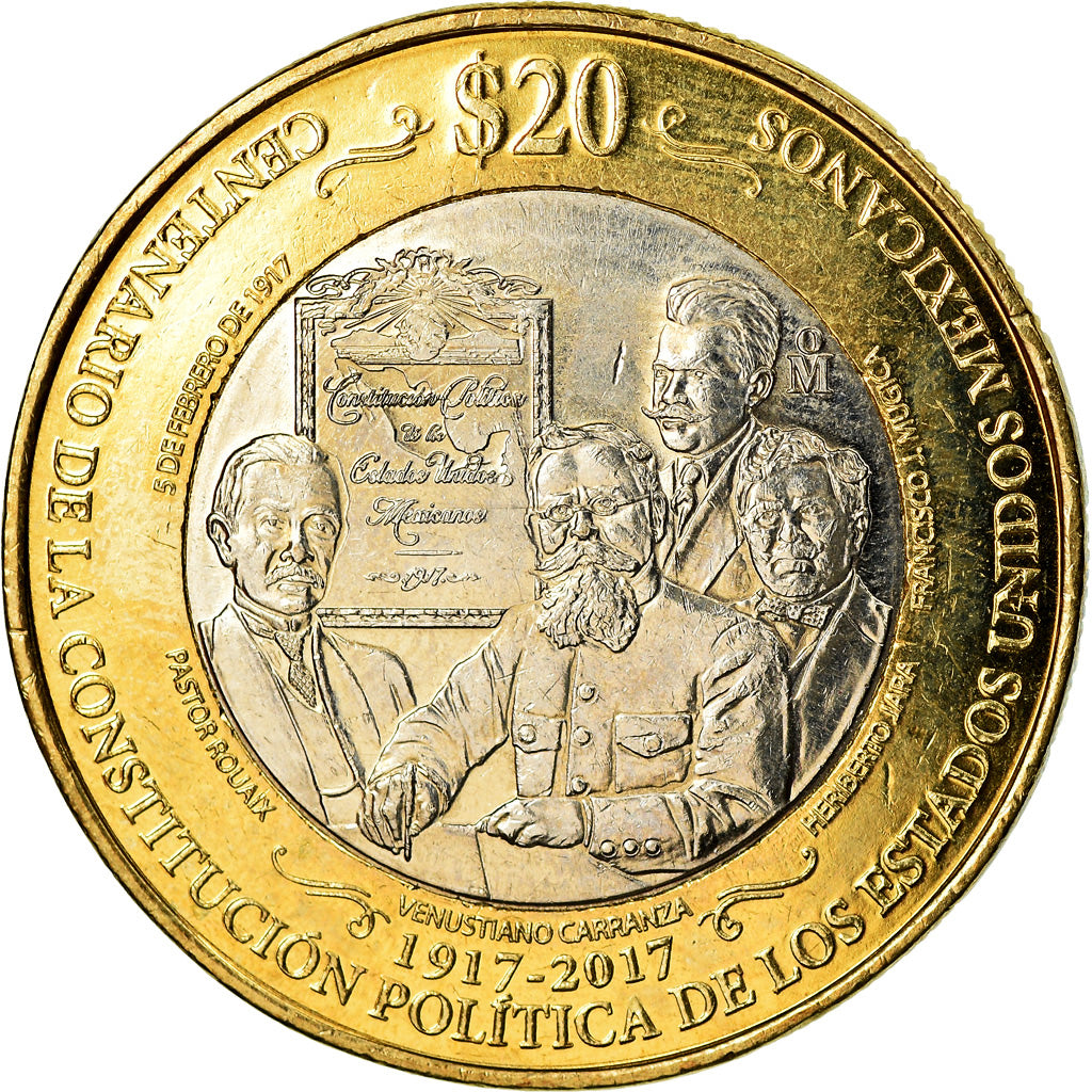 Coin, Mexico, 20 Pesos, 2017, Mexico City, Centenaire de la Constitution