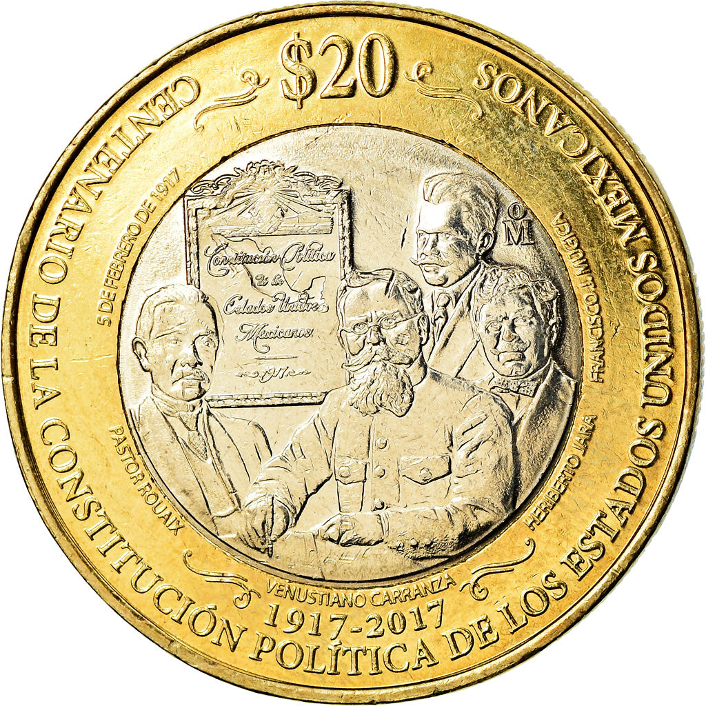 Coin, Mexico, 20 Pesos, 2017, Mexico City, Centenaire de la Constitution