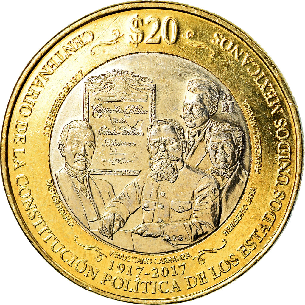 Coin, Mexico, 20 Pesos, 2017, Mexico City, Centenaire de la Constitution