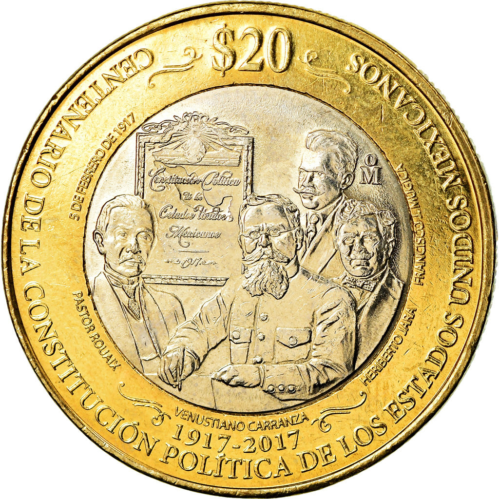 Coin, Mexico, 20 Pesos, 2017, Mexico City, Centenaire de la Constitution
